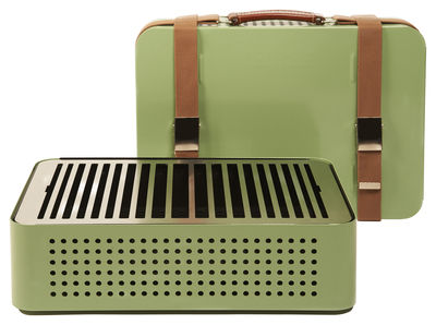 Jardin - Barbecues et braseros - Barbecue portable à charbon Mon Oncle / 44 x 32 cm - RS BARCELONA - Vert - Acier inoxydable peint, Cuir, Tissu