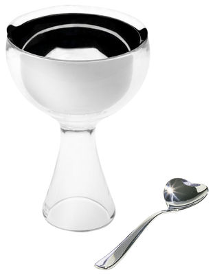 Tableware - Bowls - Big love Ice-cream bowl - Spoon and icecream bowl set by A di Alessi - Ice - Stainless steel, Thermoplastic resin
