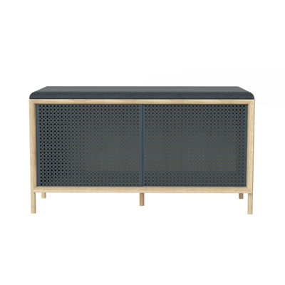 Furniture - Benches - Gabin Bench - / With cushion & storage - L 92 cm by Hartô - Slate grey / Oak - Fabric, Foam, Lacquered metal, MDF veneer oak