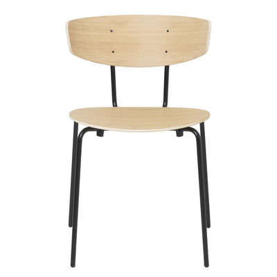 Mobilier - Chaises, fauteuils de salle à manger - Chaise empilable Herman / Structure métal - Ferm Living - Chêne naturel - Acier laqué époxy, Contreplaqué de chêne
