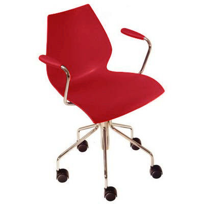 Möbel - Bürosessel - Maui Sessel mit Rollen - Kartell - Rot - Polypropylen, verchromter Stahl