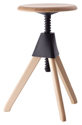 Furniture - Stools - Jerry Stool - H 50/66 cm by Magis - Wood / Black - Natural beechwood, Polypropylene