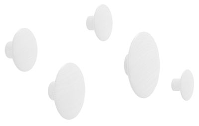 Mobilier - Portemanteaux, patères & portants - Patère The Dots Wood / Set de 5 - Muuto - Blanc - Frêne peint
