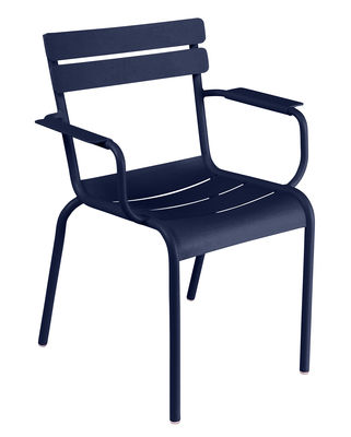 Furniture - Chairs - Luxembourg Stackable armchair - / Aluminium by Fermob - Ocean Blue - Lacquered aluminium