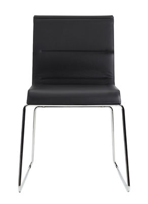Mobilier - Chaises, fauteuils de salle à manger - Chaise rembourrée Stick Chair / Assise cuir - ICF - Cuir noir / Base chrome - Acier, Aluminium, Cuir