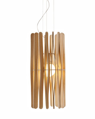Illuminazione - Lampadari - Sospensione Stick 01 - / Ø 33 x H 65 cm di Fabbian - Legno chiaro - Legno di Ayous, metallo verniciato