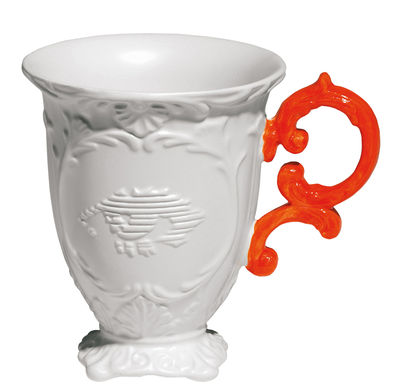 Tavola - Caffè - Mug I-Mug - Seletti - Bianco / Manico arancione - Porcellana