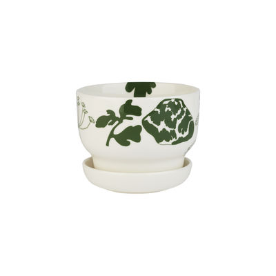 Interni - Vasi e Piante - Vaso per fiori Elokuun - / Con piattino - Ø 13,5 x H 11 cm di Marimekko - Elokuun / Bianco e verde - Gres