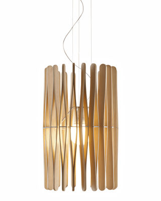 Lighting - Pendant Lighting - Stick 02 Pendant by Fabbian - Natural wood - Ayous wood, Varnished metal