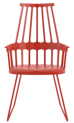 Möbel - Comback Sessel oval - Version Schlitten - Kartell - Orangerot - Polykarbonat, Stahl