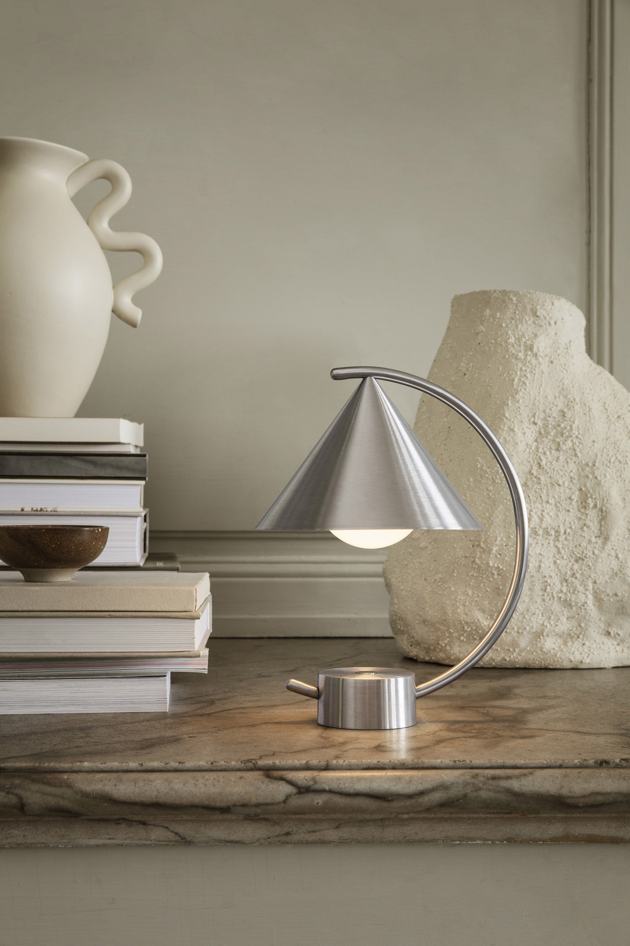 Ferm Living Meridian Wireless rechargeable lamp - brushed steel  