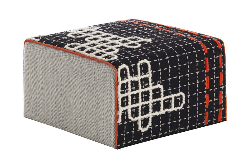 Furniture - Poufs & Floor Cushions - Bandas Small Pouf textile white orange grey black 60 x 60 x H 35 cm - Gan - Black - Wool