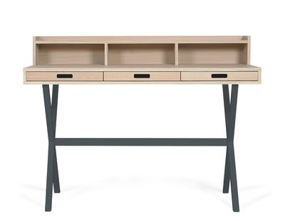 Furniture - Office Furniture - Hyppolite Writing desk by Hartô - Dark grey - Lacquered metal, MDF veneer oak
