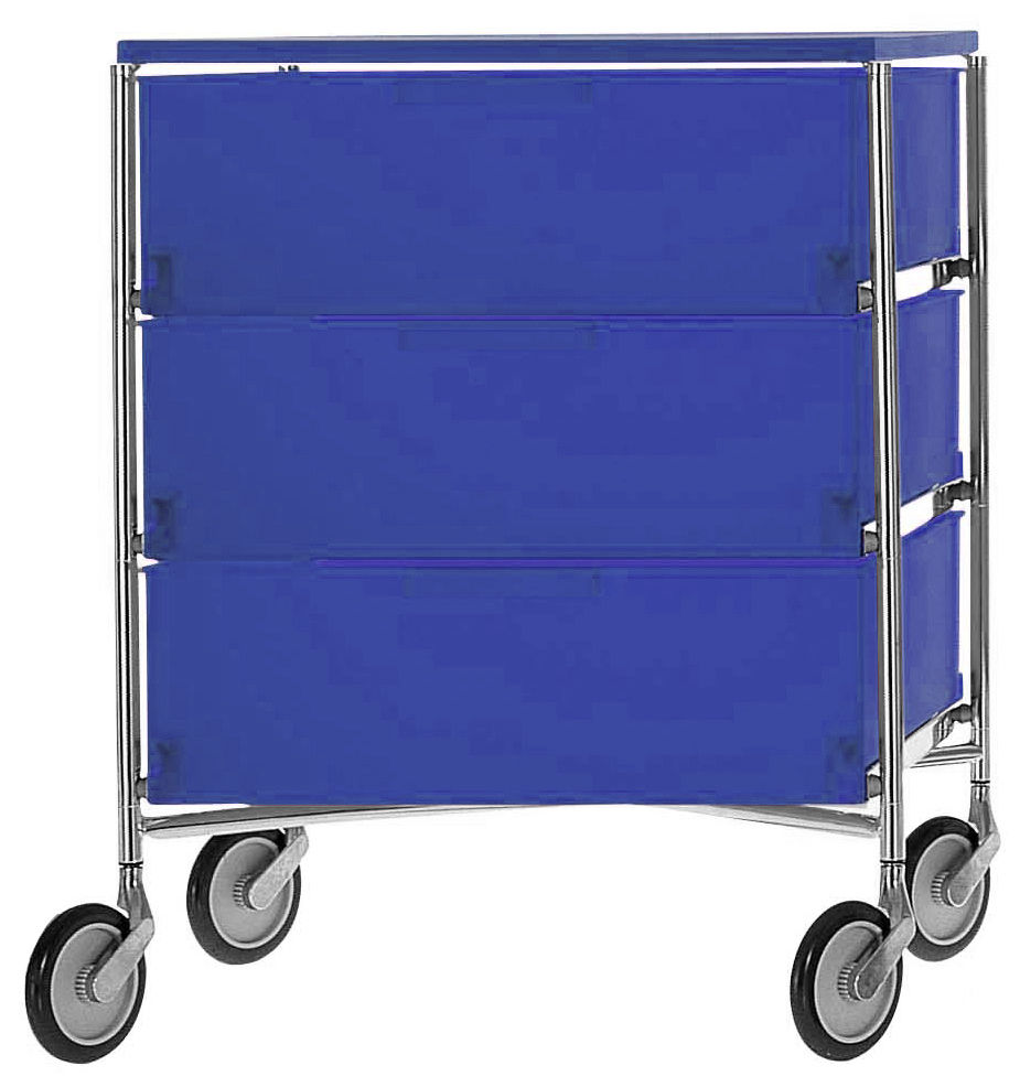 Caisson à roulettes Mobil / 3 tiroirs - Kartell bleu en matière plastique