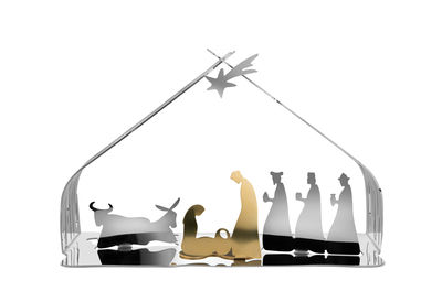 Natale Design - Tavola delle feste - Capanna Bark Crib - / H 10 cm di Alessi - Acciaio brillante - Acciaio dorato, Acciaio inox 18/10