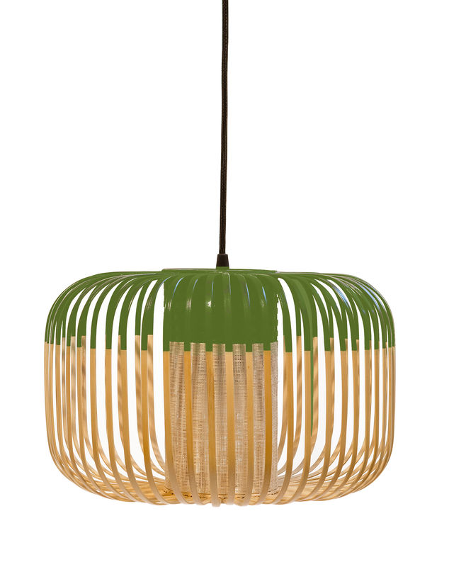 Illuminazione - Lampadari - Lampada a sospensione da esterno Bamboo Light S Outdoor verde legno naturale / H 23 x Ø 35 cm - Forestier - Verde / Naturale - Bambù naturale, Gomma