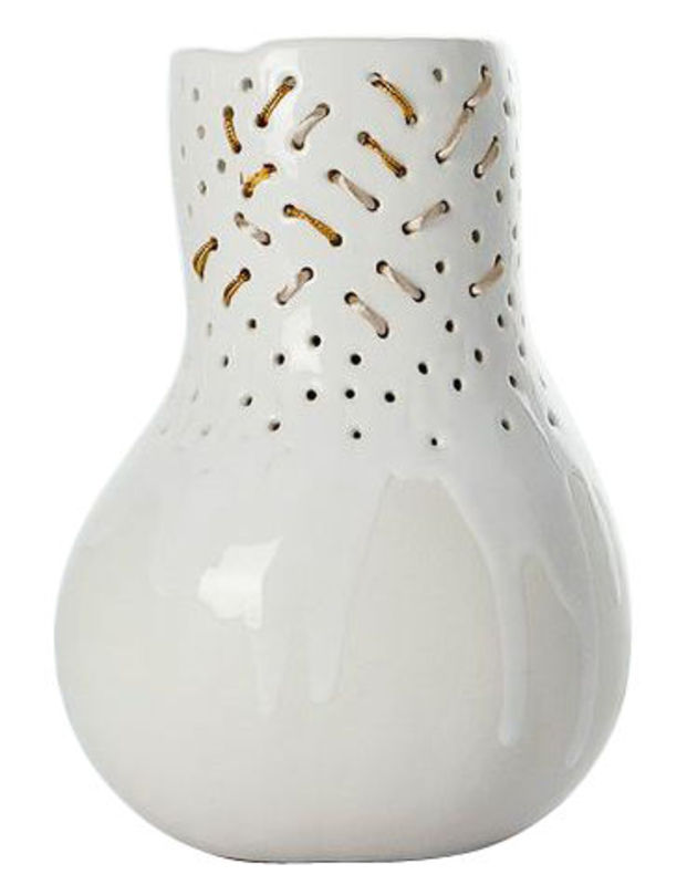 Decoration - Vases - Butternut Embroidery Vase ceramic white - Domestic - White, coloured laces - Glazed ceramic, Wool