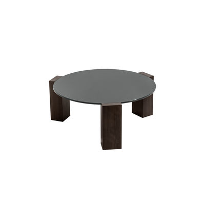 Arredamento - Tavolini  - Tavolino Gogan - / Ø 86 cm - Vetro di Moroso - Nero (vetro) / Caffè - Rovere verniciato, Vetro temprato