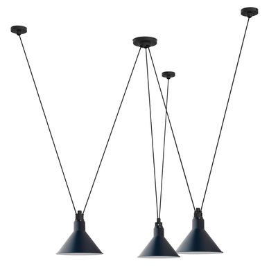 Lighting - Pendant Lighting - Acrobate N°325 Pendant - / Lampes Gras - 3 metal cone shades by DCW éditions - Blue/ Cone - Painted steel