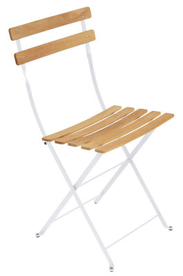 Furniture - Chairs - Bistro Folding chair - Metal & wood by Fermob - Cotton white / Wood - Painted steel, Treated beechwood