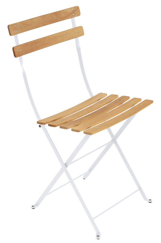 Furniture - Chairs - Bistro Folding chair wood white Metal & wood - Fermob - Cotton white / Wood - Painted steel, Treated beechwood