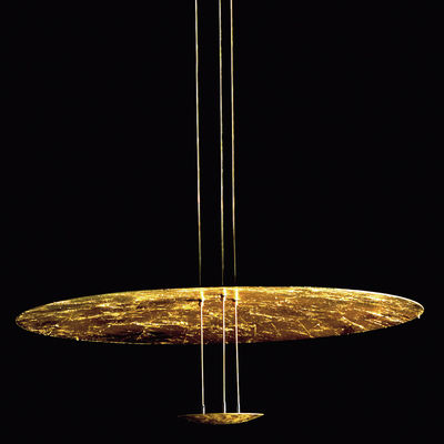 Luminaire - Suspensions - Suspension Macchina della Luce B / LED - Ø 80 x H 145 cm - 2 disques - Catellani & Smith - Or - Aluminium, Feuilles d'or, Laiton