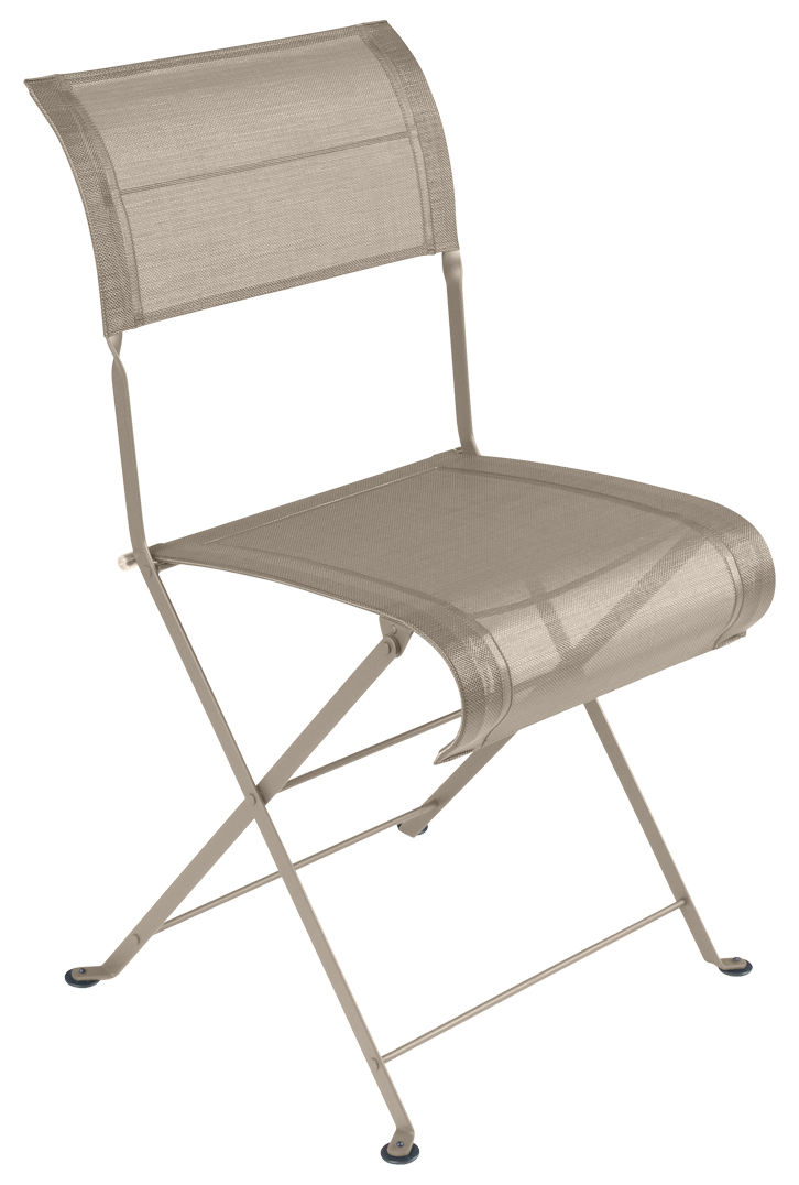 Chaise pliante portative en métal For Living rembourrée en vinyle, dossier  haut, beige