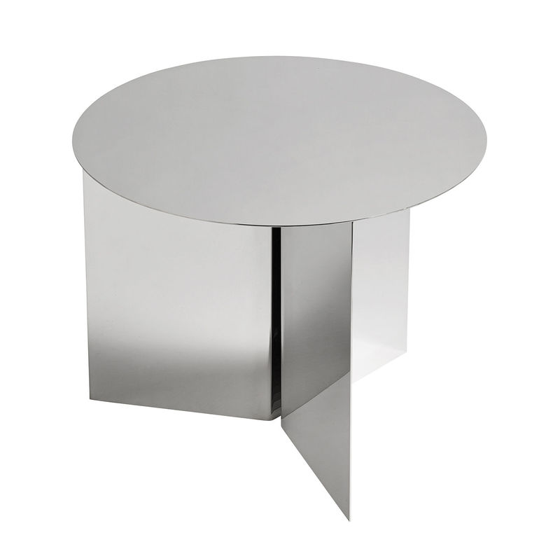 Furniture - Coffee Tables - Slit Metal basse End table silver metal Ø 45 cm - Hay - Mirror - Epoxy lacquered steel