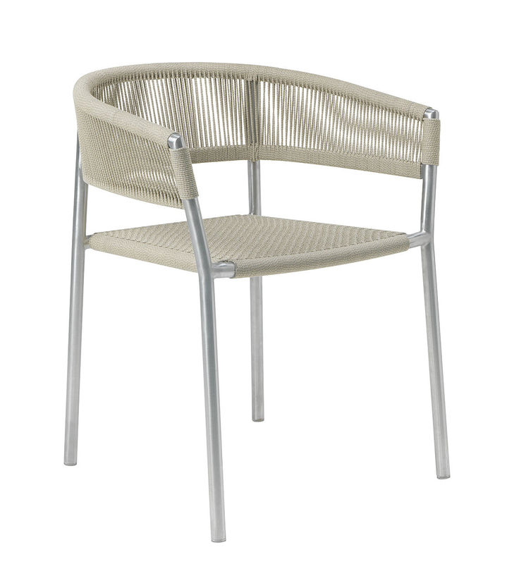 Furniture - Chairs - Kilt Stackable armchair textile beige metal - Ethimo - Beige / Natural steel - Braided synthetic rope, Steel