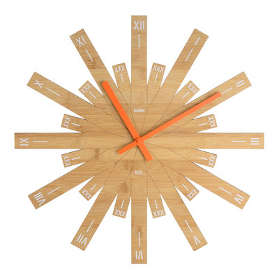 Dekoration - Uhren - Raggiante Wanduhr / Bambus - Ø 48 cm - Alessi - Holz / Zeiger orange - Bambus