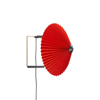 Lighting - Wall Lights - Matin Small Wall light with plug - / LED - Ø 30 cm by Hay - Bright red - Pleated cotton, Steel wire