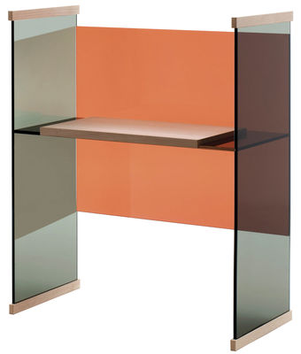 Mobilier - Bureaux - Bureau Diapositive / Bas - H 124 cm - Glas Italia - H 124 cm / Gris foncé & fond orange - Frêne massif, Verre