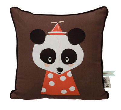 Déco - Pour les enfants - Coussin Posey Panda / 30 x 30 cm - Ferm Living - Rouge, noir & blanc / fond marron - Coton