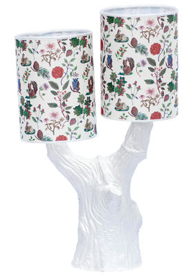 Luminaire - Lampes de table - Lampe Y&M /Avec 2 abat-jour - Domestic - Arbre blanc / 2 abat-jour motifs Automne - Coton sérigraphié, Terre cuite émaillée