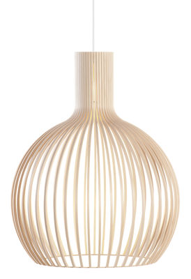 Illuminazione - Lampadari - Sospensione Octo - / Ø 54 cm di Secto Design - Betulla naturale / Cavo bianco - Doghe di betulla, Tessuto