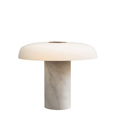 Lighting - Table Lamps - Tropico Media Table lamp - / LED - H 32 cm / Glass & marble by Fontana Arte - White marble - Blown glass, Galvanized metal, Marble