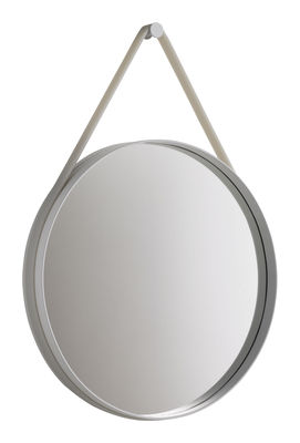 Mobilier - Miroirs - Miroir mural Strap / Ø 50 cm - Hay - Gris clair - Acier laqué, Silicone