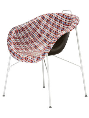 Möbel - Stühle  - Eu/phoria Made To Measure Sessel - Eumenes - Gestell weiß / Sitzschale mit rot-weiß-kariertem Stoffbezug - gefirnister Stahl, Gewebe, Holz, Polypropylen
