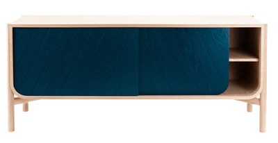 Möbel - Kommode und Anrichte - Marius Anrichte / L 185 cm x H 65 cm - Hartô - Petrolblau & Eiche natur - eichenfurnierte Holzfaserplatte, massive Eiche