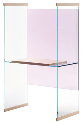 Furniture - Office Furniture - Diapositive Desk by Glas Italia - Back lilas - Top and sides transparent - Ashwood, Glass