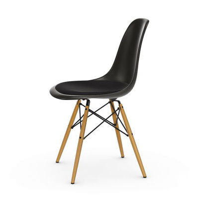 Arredamento - Sedie  - Sedia DSW - Eames Plastic Side Chair - / (1950) - Cuscino da seduta / Legno chiaro di Vitra - Nero / Cuscino Nero - Acero, Polipropilene, Schiuma di poliuretano, Tessuto