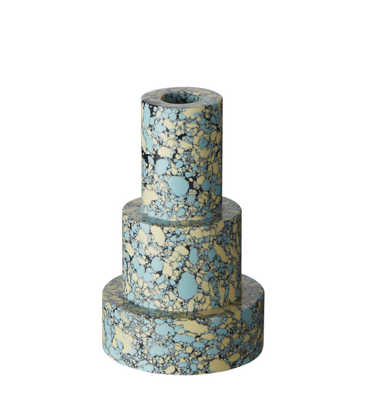 Décoration - Bougeoirs, photophores - Bougeoir Swirl Stepped pierre bleu / Set de 2 empilables - Tom Dixon - Bleu - Pigments, Poudre de marbre recyclée, Résine