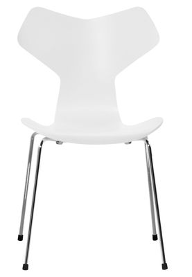 Mobilier - Chaises, fauteuils de salle à manger - Chaise empilable Grand Prix / Bois - Fritz Hansen - Blanc - Acier, Frêne