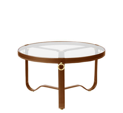 Adnet Coffee table - / Ø 70 cm - Leather & glass by Gubi Brown