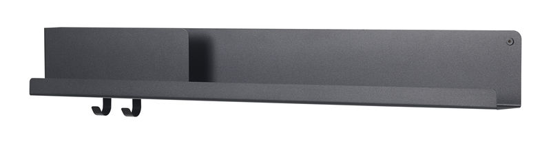 Folded Large Shelf metal black / L 95 cm - Metal - 2 hooks - Muuto - Black - Lacquered steel