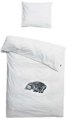 Déco - Pour les enfants - Parure de lit 1 personne Ollie / 140 x 200 cm - Snurk - Chat gris - Percale de coton