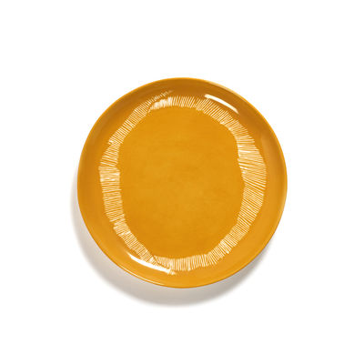 Tavola - Piatti  - Piatto Feast - Medium / Ø 22,5 cm di Serax - Tratti / Giallo & bianco - Gres smaltato