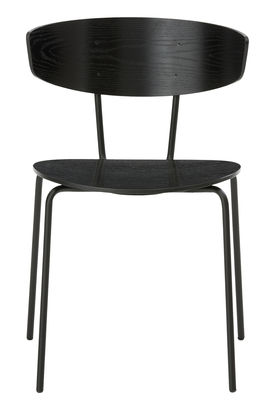 Mobilier - Chaises, fauteuils de salle à manger - Chaise empilable Herman / Structure métal - Ferm Living - Noir - Acier laqué époxy, Contreplaqué de chêne laqué