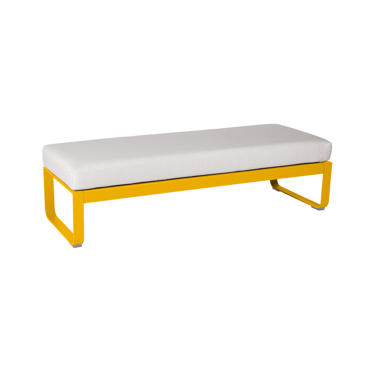 Bellevie Padded bench metal textile white Coffee table removable cushion L 148 cm Grey white Fermob