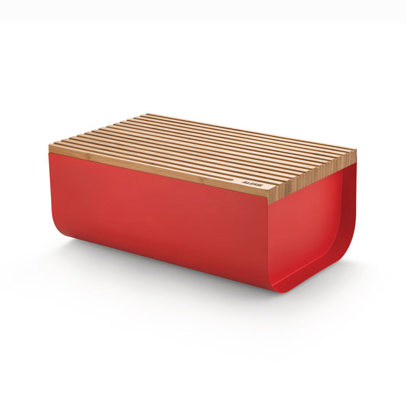 Tableware - Storage jars and boxes - Mattina Bread box metal wood red / Steel & bamboo - 34 x 21 cm - Alessi - Red / Bamboo - Bamboo, Steel